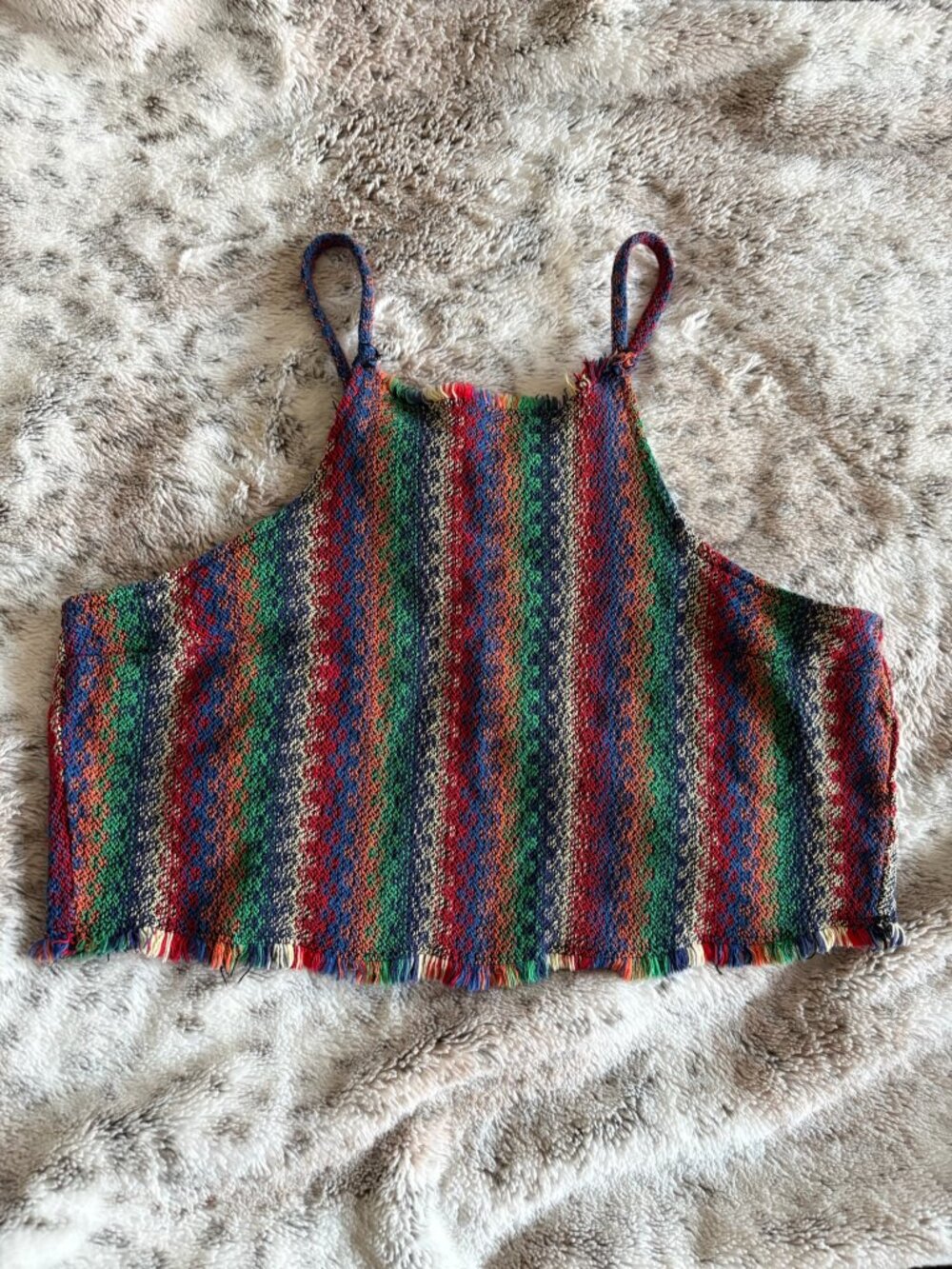 Cotton Candy Multicolor Woven Striped Cropped Tank Top L